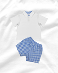 White and Blue Gingham Short Set