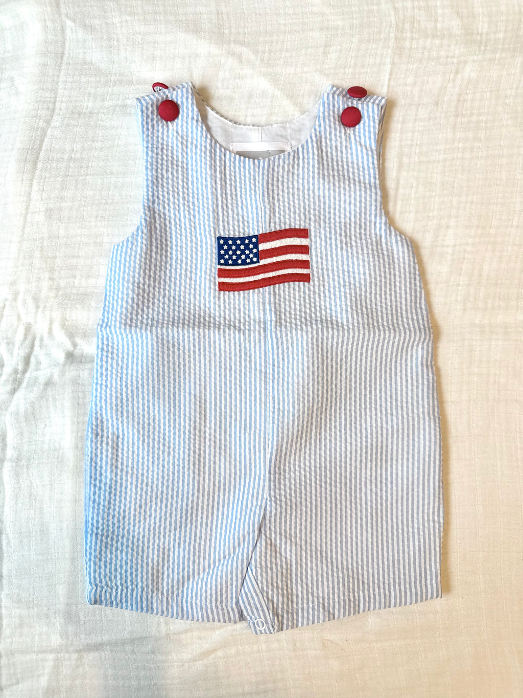 American Flag Blue Seersucker Shortalls