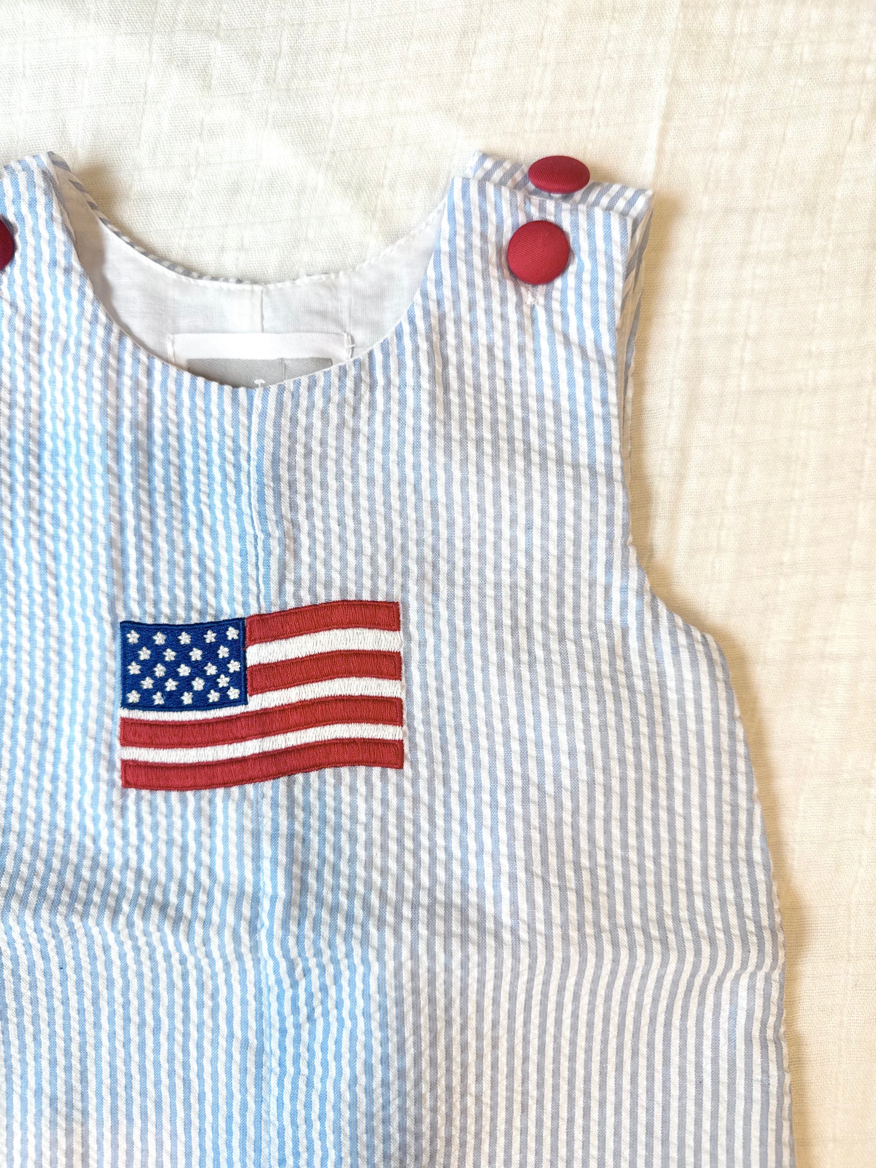 American Flag Blue Seersucker Shortalls
