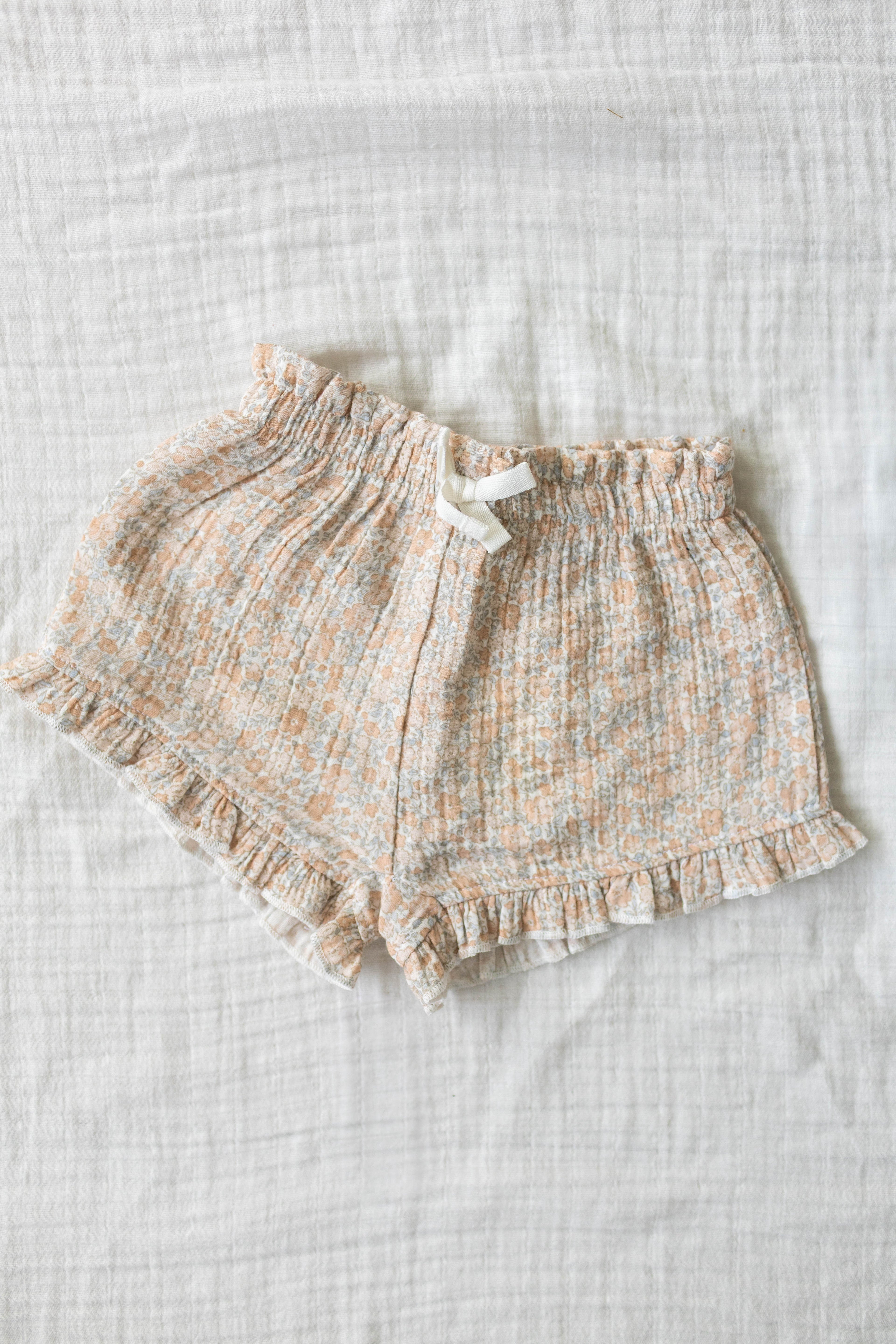Floral Muslin Ruffle Shorts