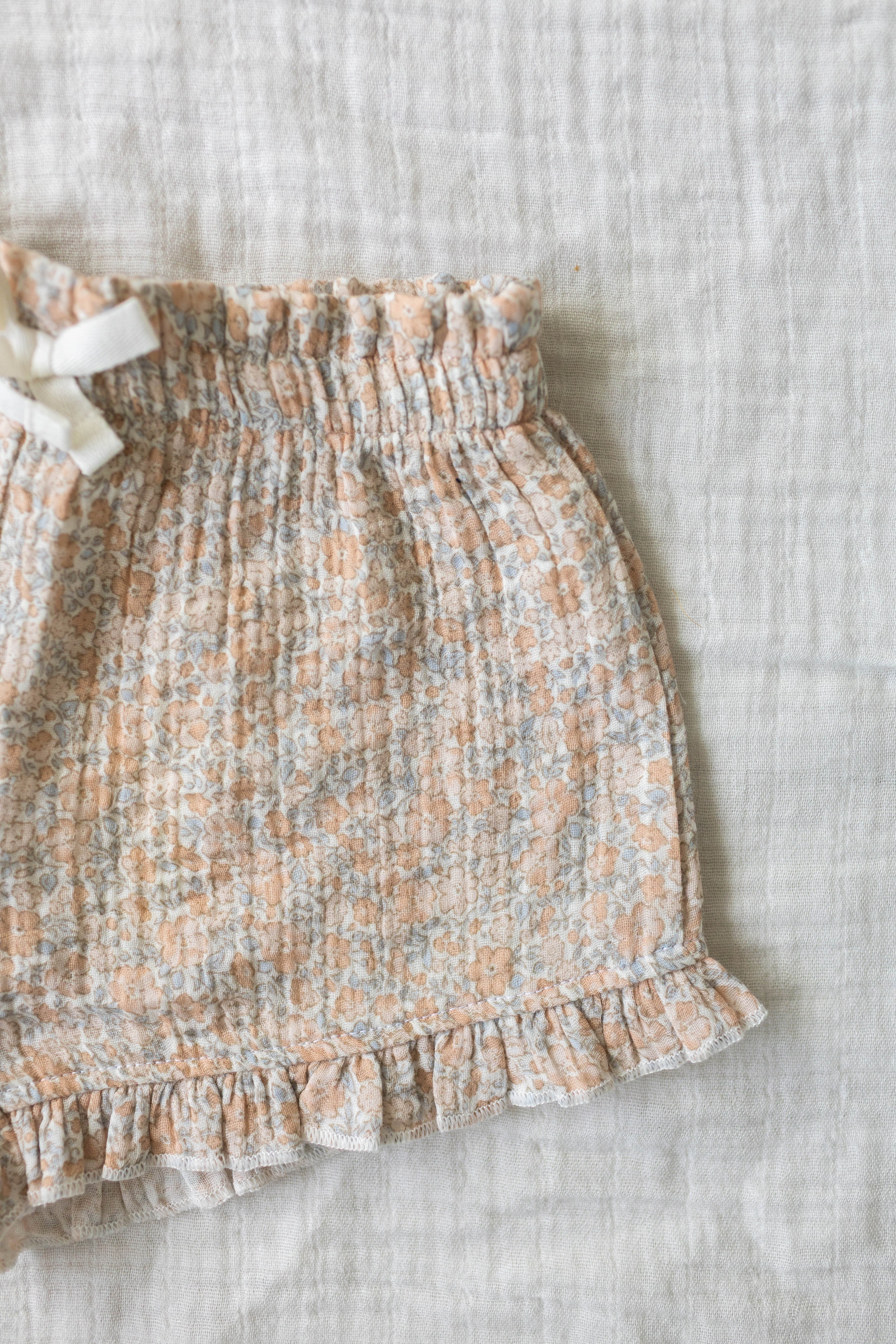 Floral Muslin Ruffle Shorts