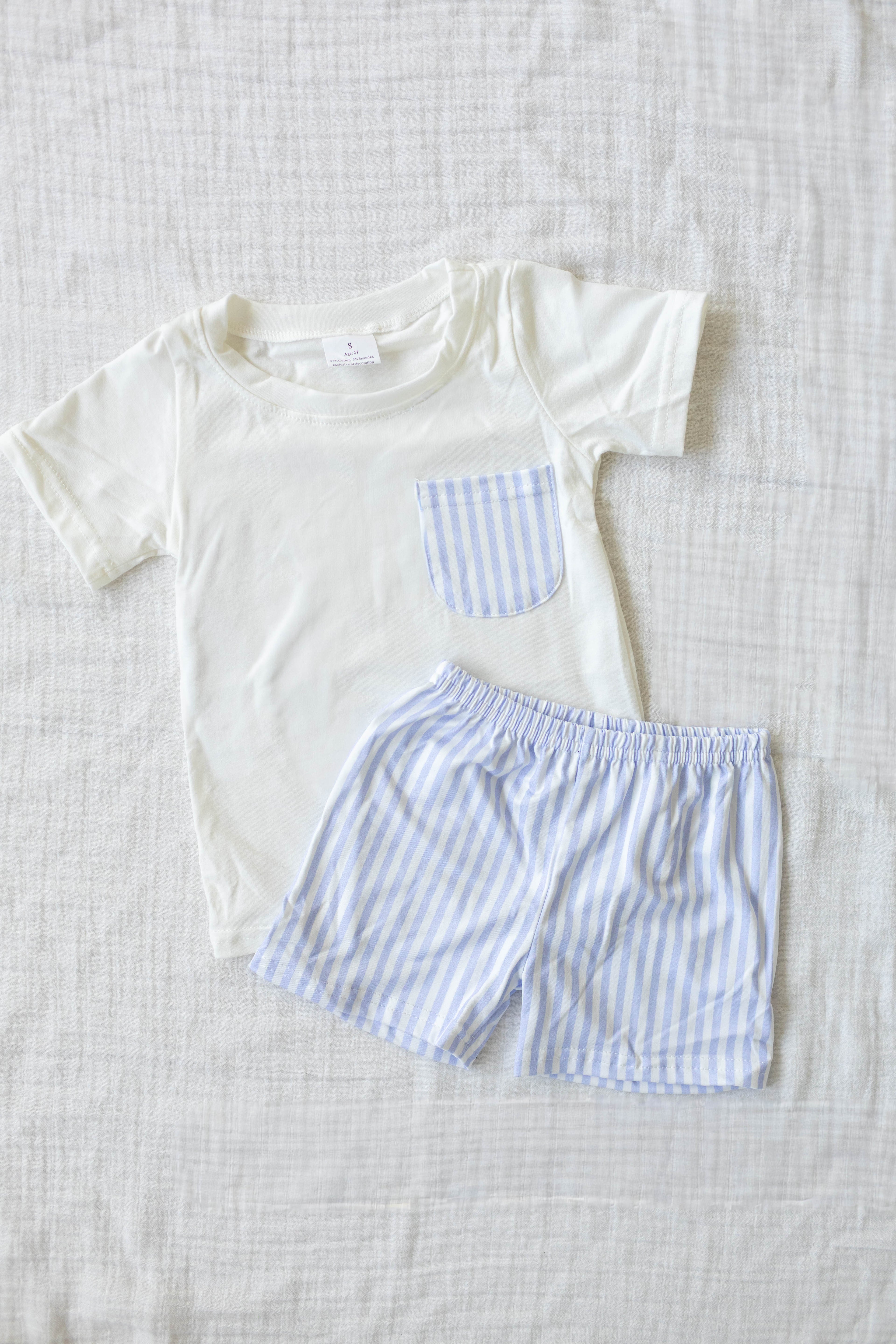 White Stripe Shorts Set