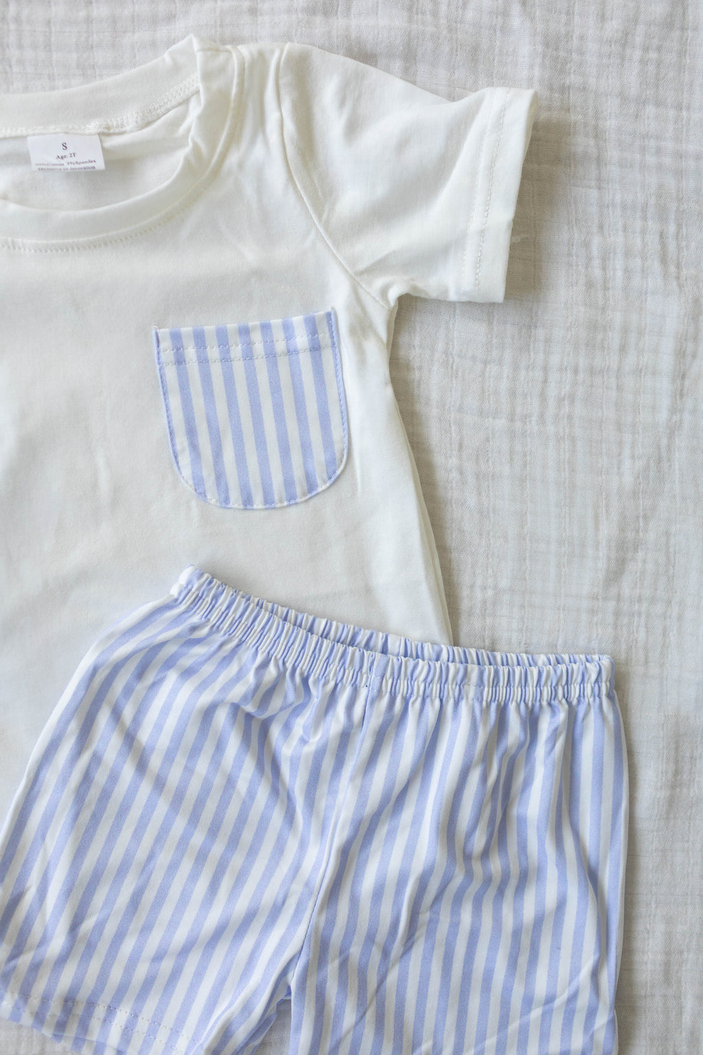 White Stripe Shorts Set