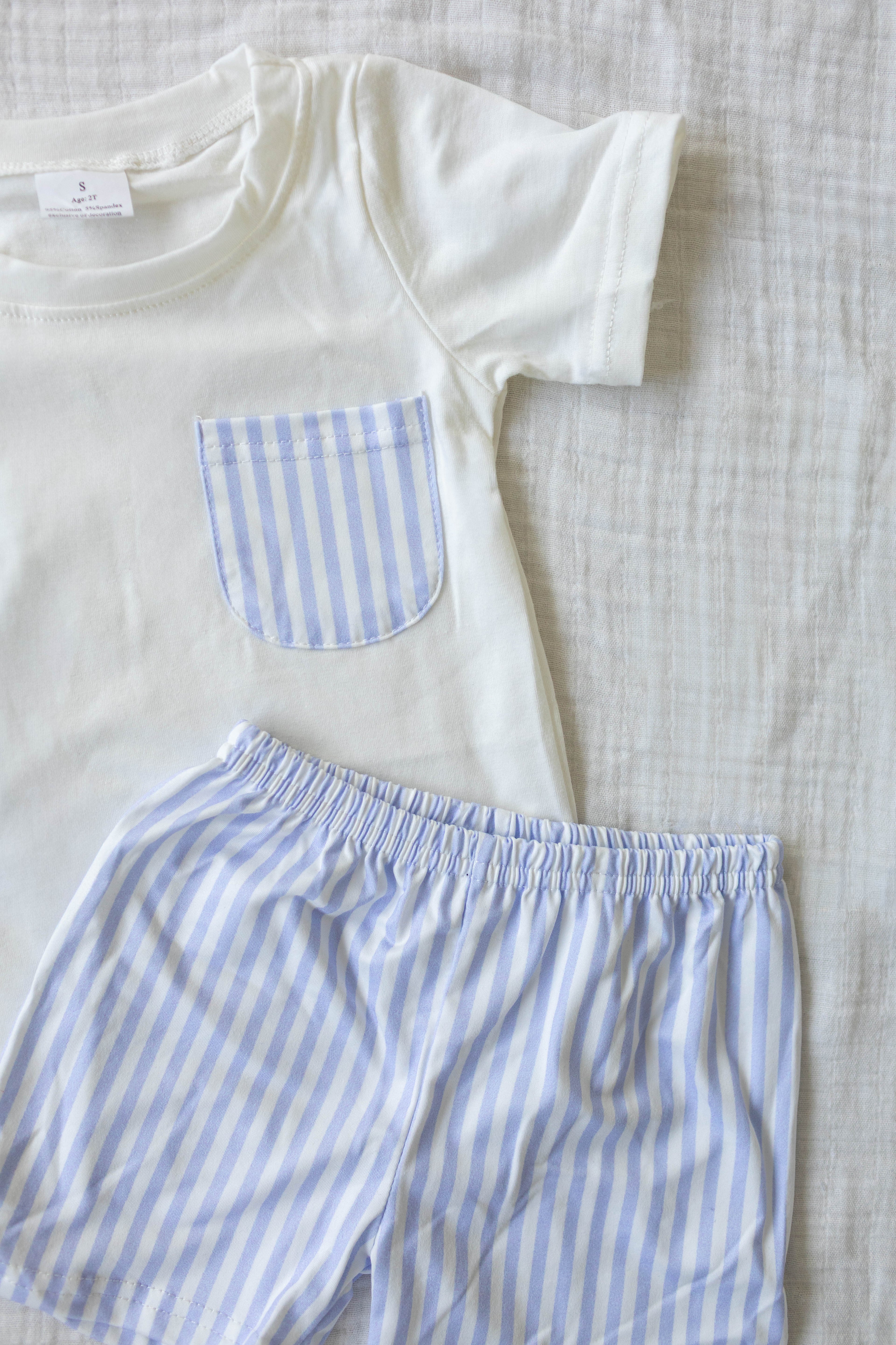 White Stripe Shorts Set
