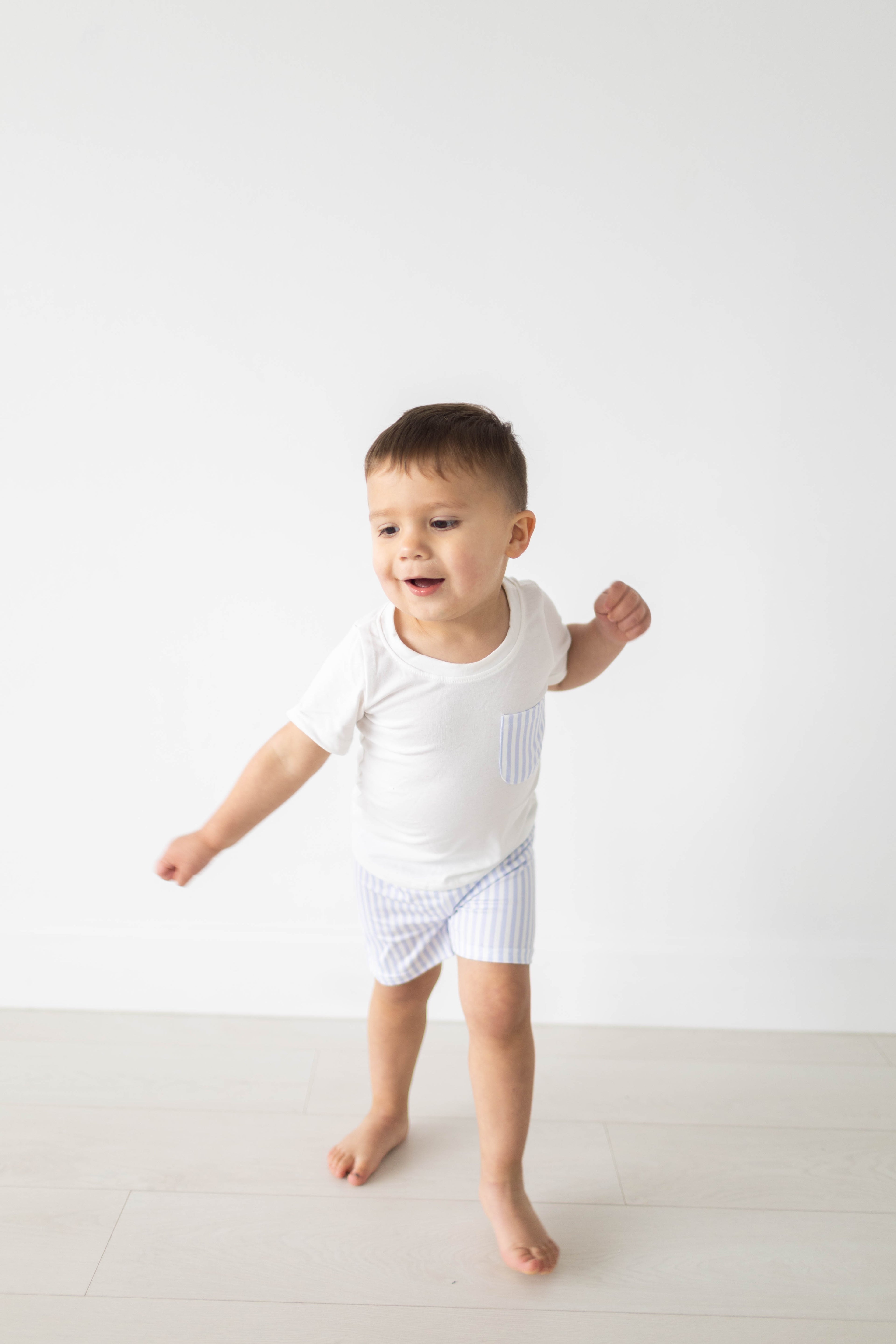 White Stripe Shorts Set