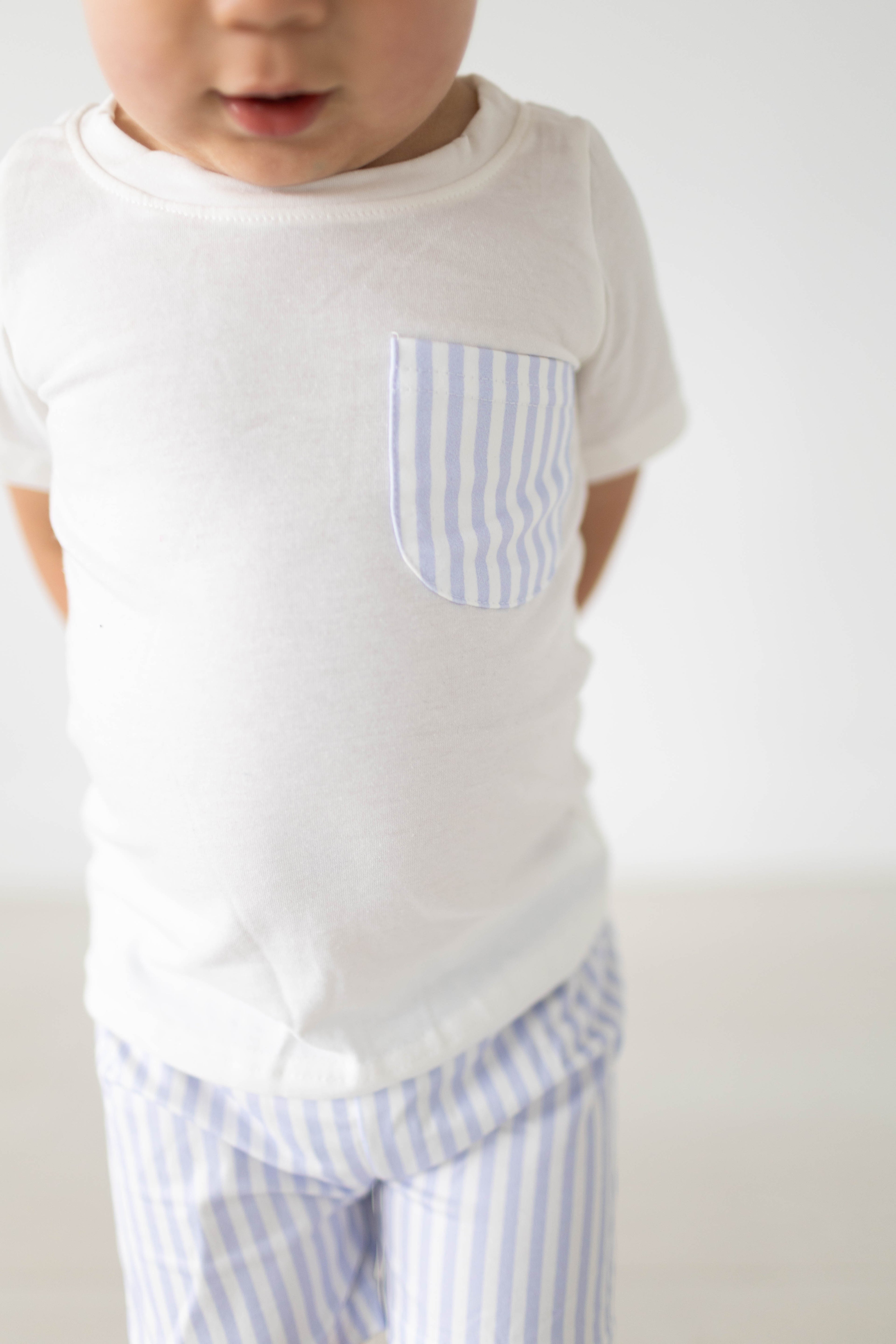 White Stripe Shorts Set